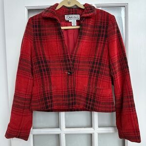 Vintage Carlisle Rust Red Black Wool Tweed Plaid Blazer Jacket Women’s Size 6 S